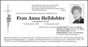 Traueranzeige Anna Helldobler