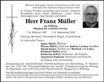 Traueranzeige Franz Müller