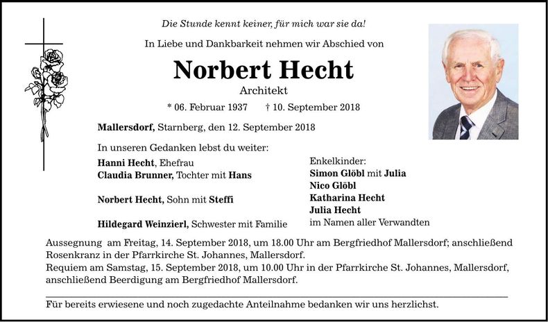 Traueranzeige Norbert Hecht