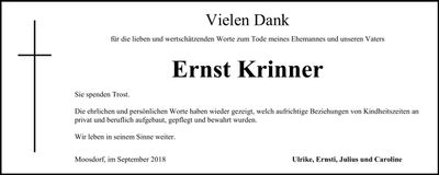 Traueranzeige Ernst Krinner
