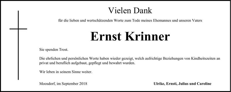 Traueranzeige Ernst Krinner