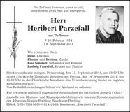 Traueranzeige Heribert Parzefall