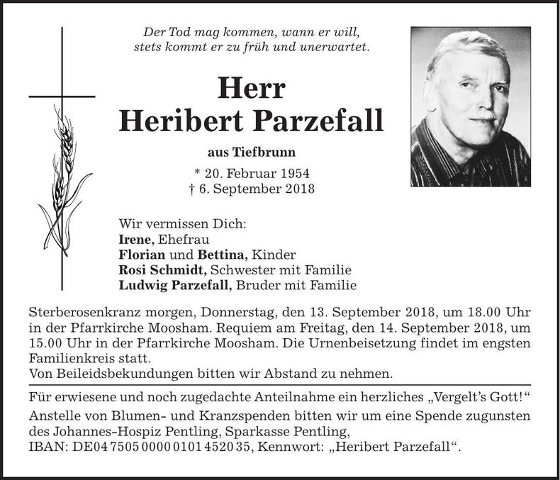 Traueranzeige Heribert Parzefall