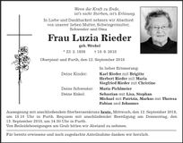 Traueranzeige Luzia Rieder