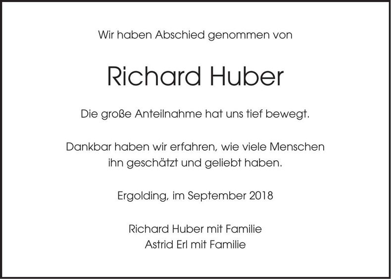 Traueranzeige Richard Huber