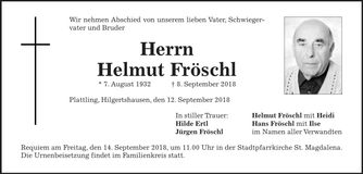 Traueranzeige Helmut Fröschl