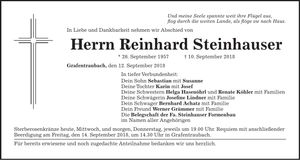 Traueranzeige Reinhard Steinhauser