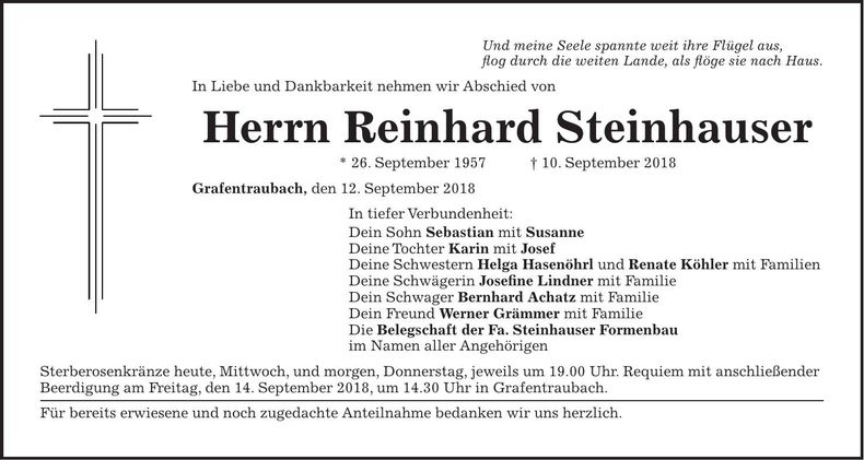Traueranzeige Reinhard Steinhauser