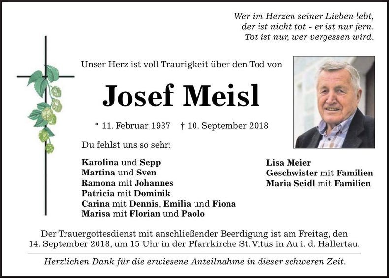 Traueranzeige Josef Meisl