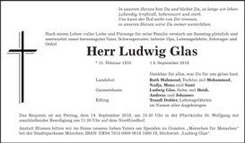 Traueranzeige Ludwig Glas