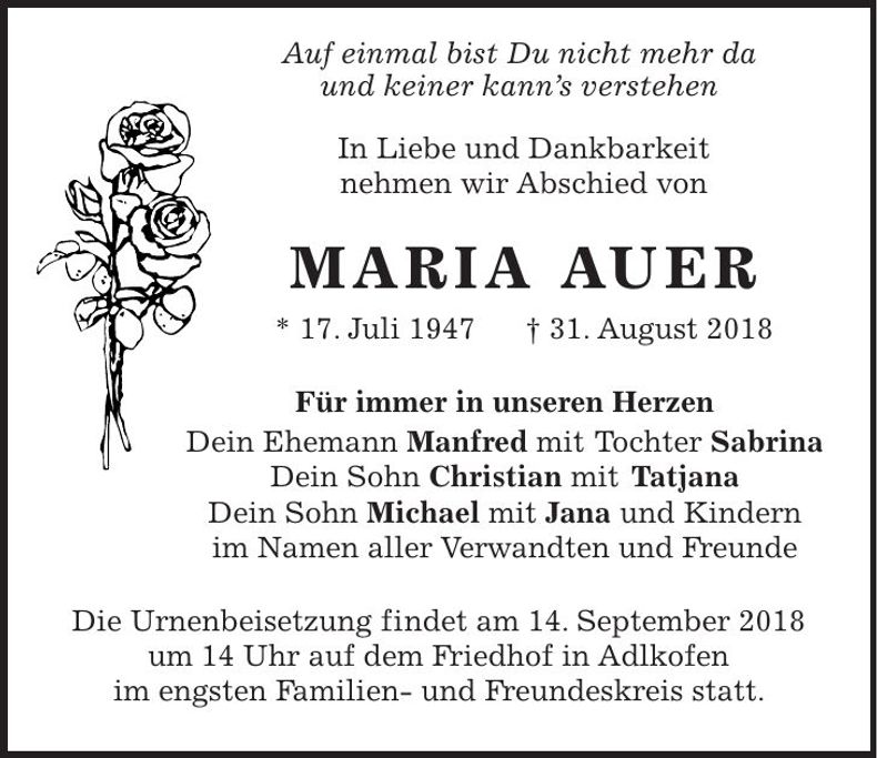Traueranzeige Maria Auer