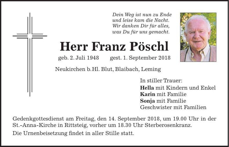 Traueranzeige Franz Pöschl