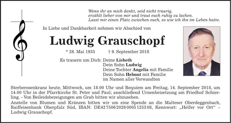 Traueranzeige Ludwig Grauschopf