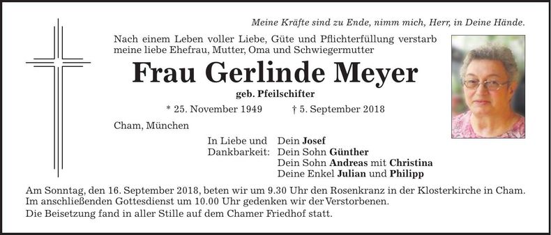 Traueranzeige Gerlinde Meyer