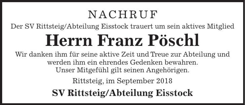 Traueranzeige Franz Pöschl