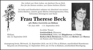 Traueranzeige Theresa Beck