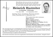 Traueranzeige Heinrich Hastreiter