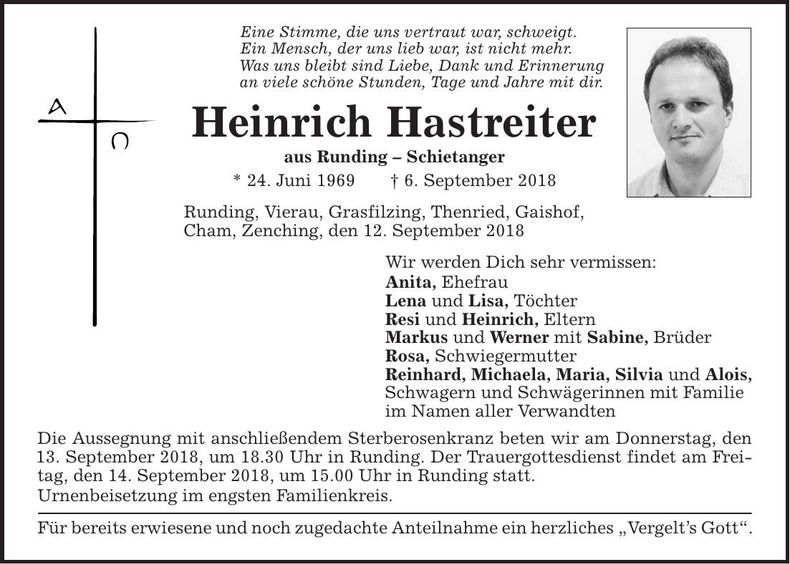 Traueranzeige Heinrich Hastreiter