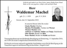 Traueranzeige Waldemar Machel