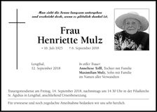 Traueranzeige Henriette Mulz