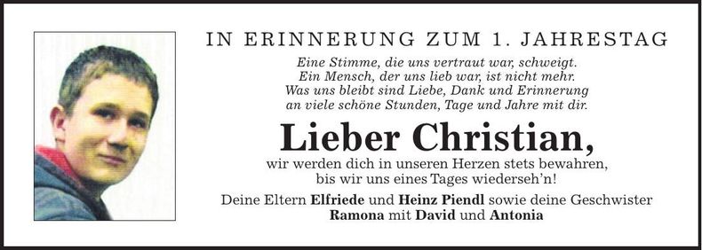 Traueranzeige Piendl Christian