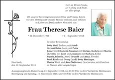 Traueranzeige Baier Therese