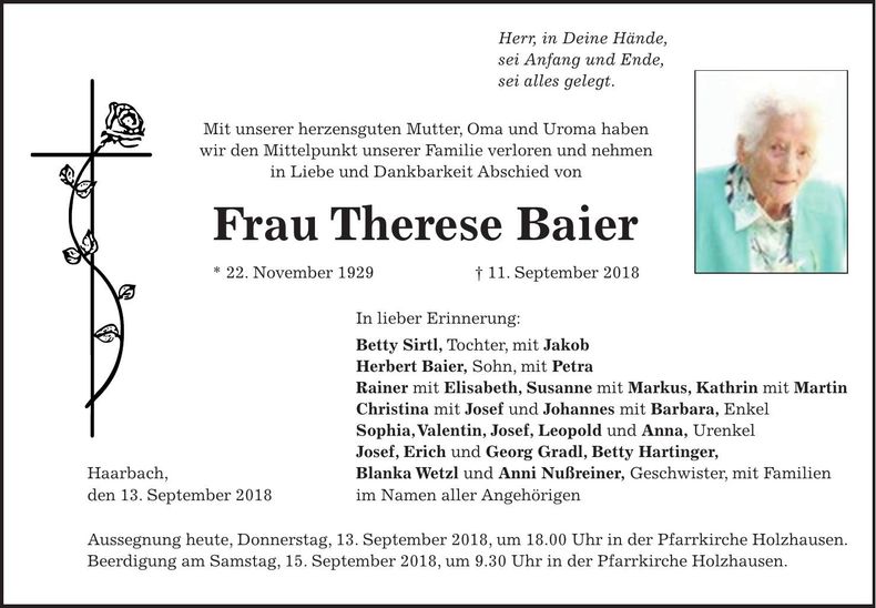Traueranzeige Baier Therese