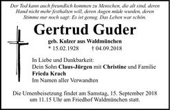 Traueranzeige Gertrud Guder
