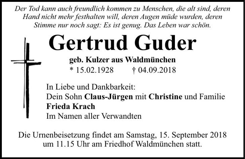 Traueranzeige Gertrud Guder