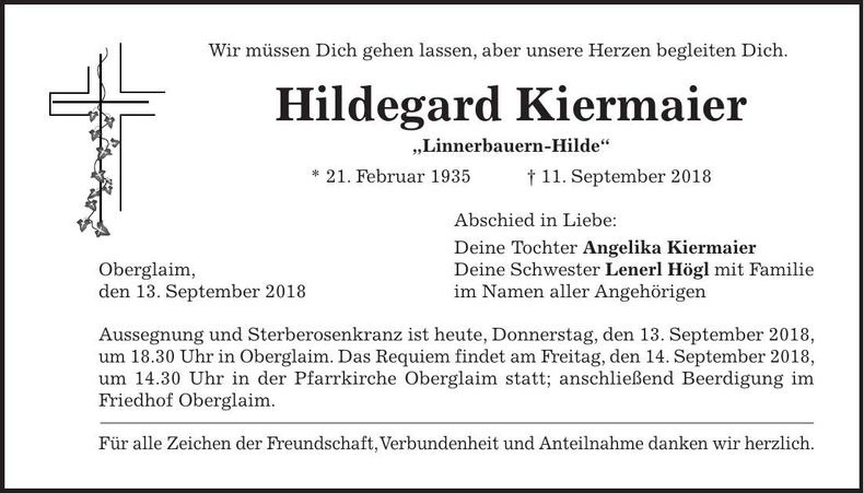 Traueranzeige Hildegard Kiermaier