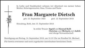 Traueranzeige Margarete Dietsch