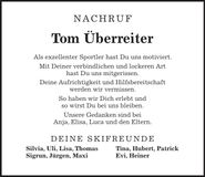 Traueranzeige Tom Überreiter