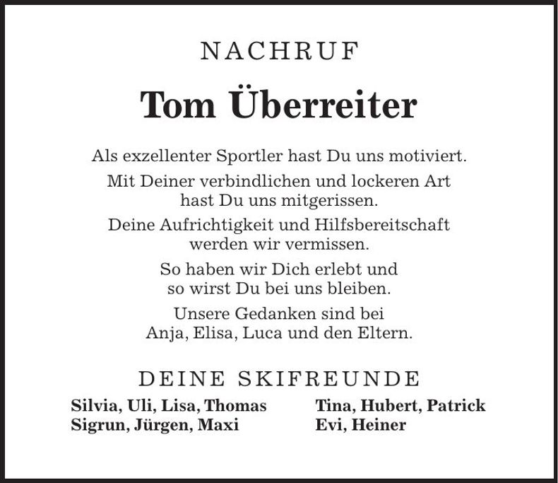 Traueranzeige Tom Überreiter