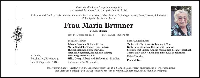 Traueranzeige Maria Brunner