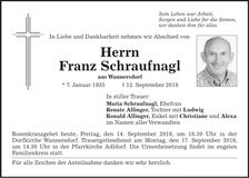Traueranzeige Franz Schraufnagl