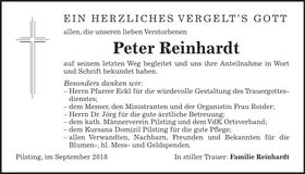 Traueranzeige Peter Reinhardt