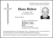 Traueranzeige Hans Huber