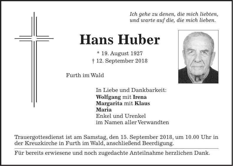 Traueranzeige Hans Huber
