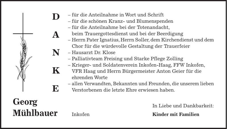 Traueranzeige Georg Mühlbauer