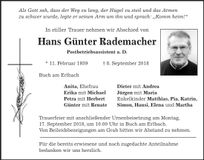 Traueranzeige Hans Günter Rademacher