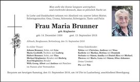 Traueranzeige Maria Brunner