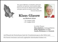 Traueranzeige Klaus Glasow