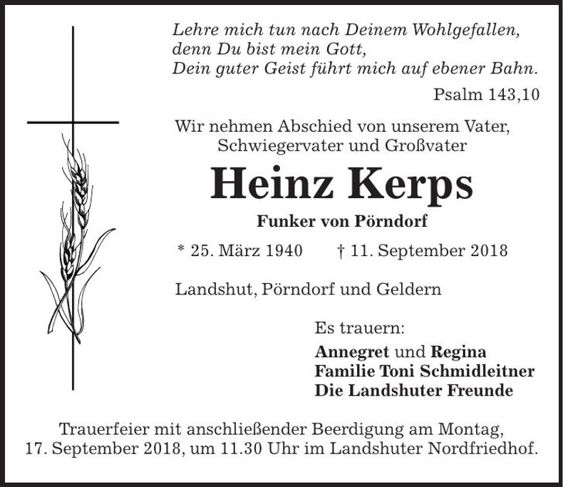 Traueranzeige Heinz Kerps