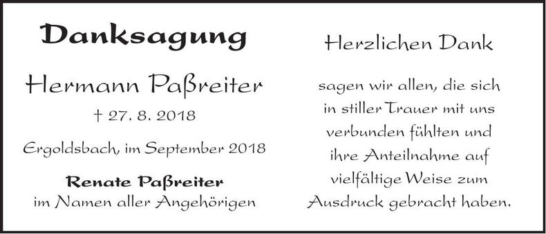 Traueranzeige Hermann Paßreiter
