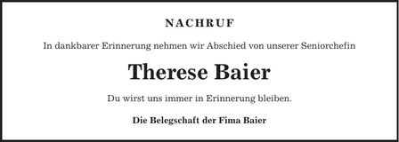 Traueranzeige Therese Baier