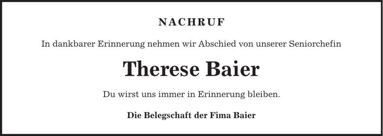 Traueranzeige Therese Baier