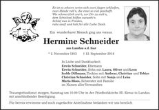 Traueranzeige Hermine Schneider