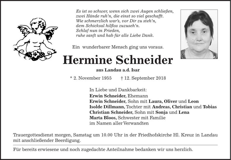 Traueranzeige Hermine Schneider