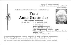 Traueranzeige Anna Grasmeier