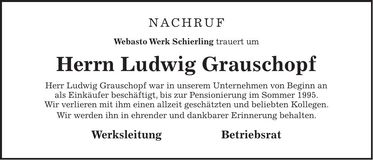 Traueranzeige Ludwig Grauschopf